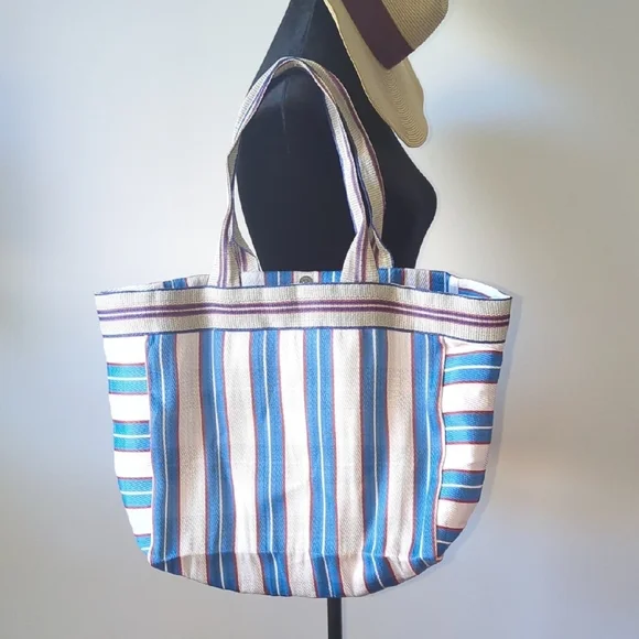 Striped Blue and Red Tote Bag - Picture 2 of 5